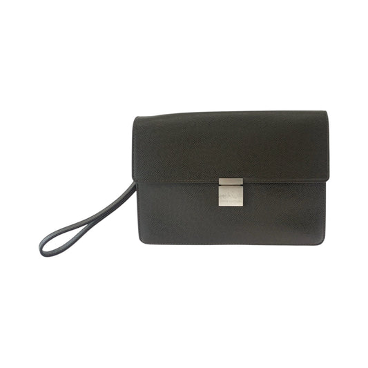 LOUIS VUITTON business bag M30786 Taiga Brown Silver Metal business bag clutch bag Taiga Selenga mens Used Authentic