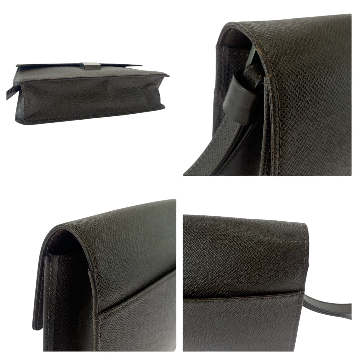 LOUIS VUITTON business bag M30786 Taiga Brown Silver Metal business bag clutch bag Taiga Selenga mens Used Authentic