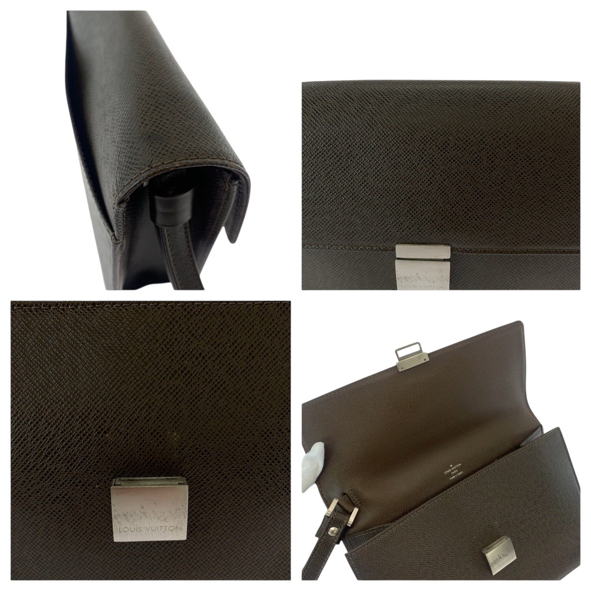 LOUIS VUITTON business bag M30786 Taiga Brown Silver Metal business bag clutch bag Taiga Selenga mens Used Authentic