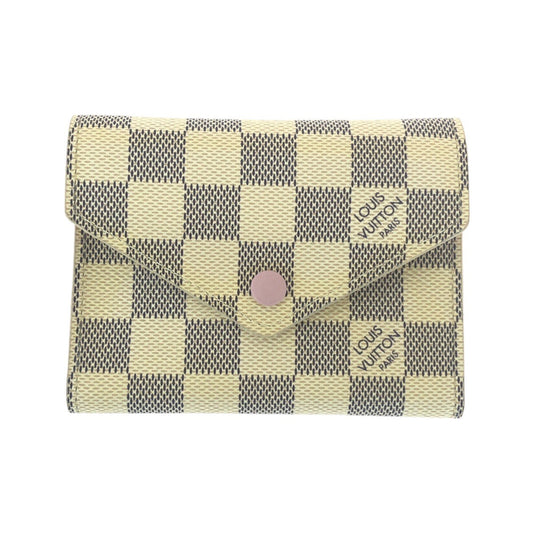 LOUIS VUITTON Tri-fold wallet N64022 PVC Beige Ivory Gold Metal Tri-fold wallet Compact wallet Damier Azur Portefeuille Victorine Women Used Authentic