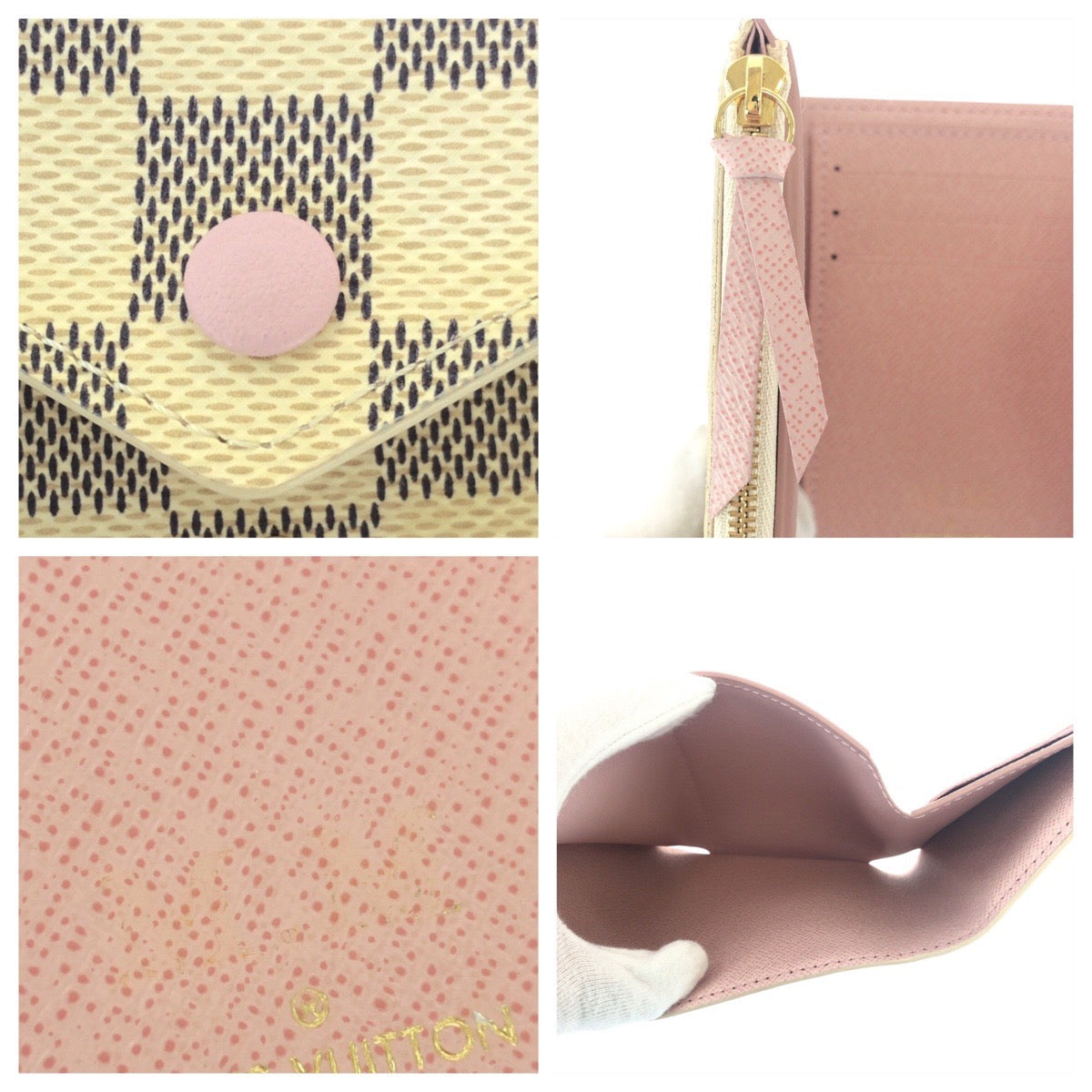 LOUIS VUITTON Tri-fold wallet N64022 PVC Beige Ivory Gold Metal Tri-fold wallet Compact wallet Damier Azur Portefeuille Victorine Women Used Authentic
