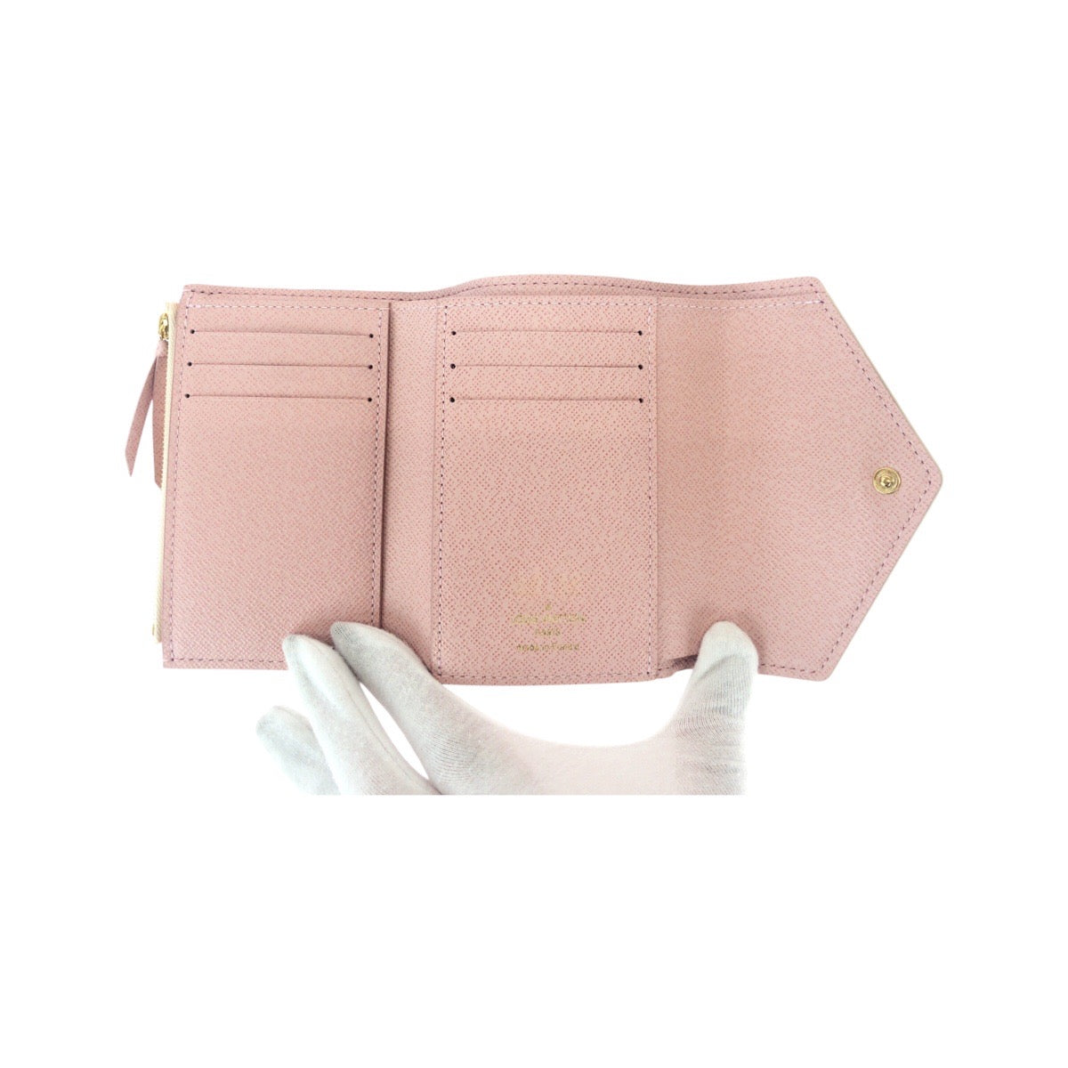 LOUIS VUITTON Tri-fold wallet N64022 PVC Beige Ivory Gold Metal Tri-fold wallet Compact wallet Damier Azur Portefeuille Victorine Women Used Authentic