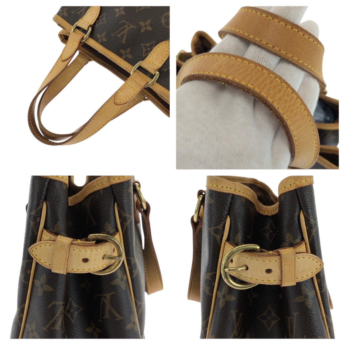LOUIS VUITTON Handbag M51156 PVC Brown Gold Metal Handbag Tote Bag Monogram Batignolles Women Used Authentic