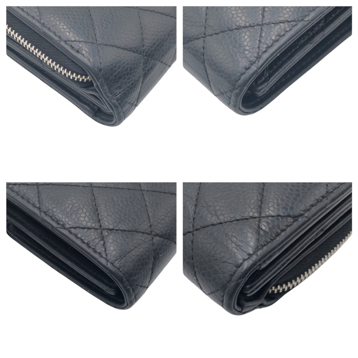 CHANEL Tri-fold wallet Caviar skin Black black Tri-fold Wallet Folded Wallet Compact Wallet Matrasse COCO Mark Women Used Authentic