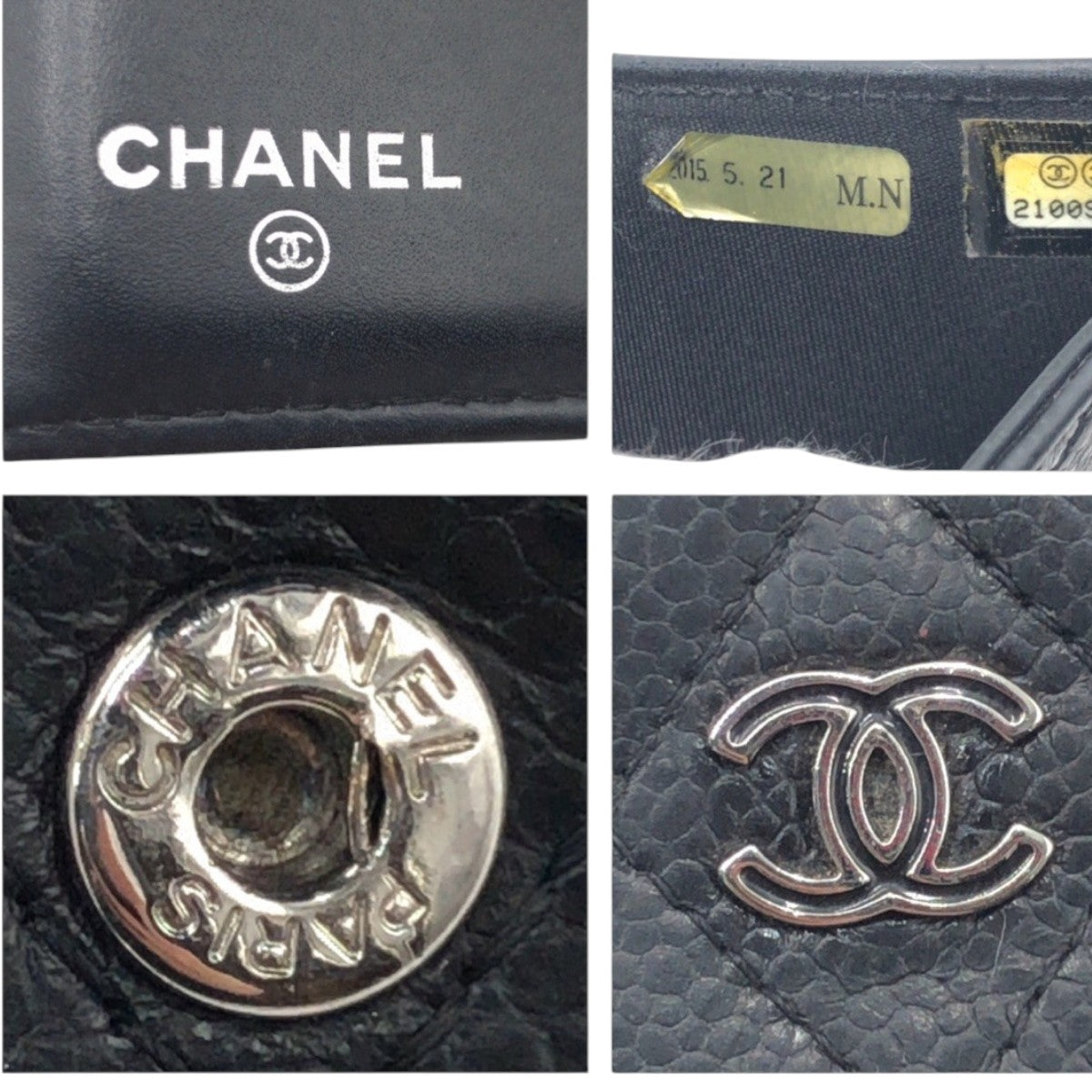 CHANEL Tri-fold wallet Caviar skin Black black Tri-fold Wallet Folded Wallet Compact Wallet Matrasse COCO Mark Women Used Authentic