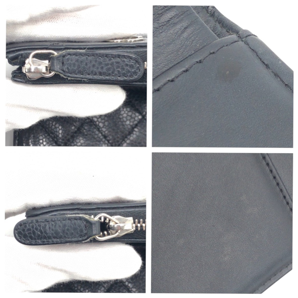 CHANEL Tri-fold wallet Caviar skin Black black Tri-fold Wallet Folded Wallet Compact Wallet Matrasse COCO Mark Women Used Authentic