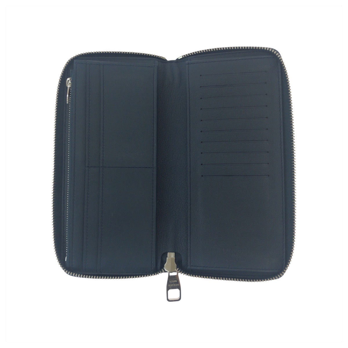LOUIS VUITTON Long Wallet Purse M58865 leather Navy Blue Silver Metal Long Wallet Purse Taurillon Clemence Zippy Wallet Vertical mens Used Authentic