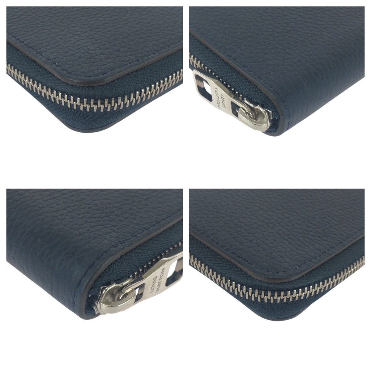 LOUIS VUITTON Long Wallet Purse M58865 leather Navy Blue Silver Metal Long Wallet Purse Taurillon Clemence Zippy Wallet Vertical mens Used Authentic