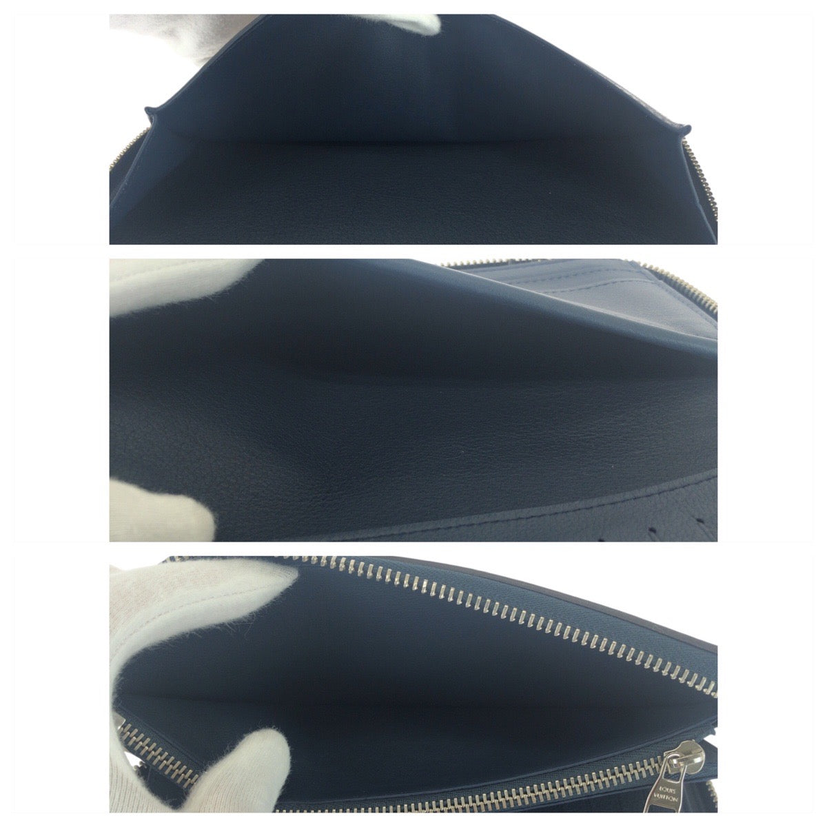 LOUIS VUITTON Long Wallet Purse M58865 leather Navy Blue Silver Metal Long Wallet Purse Taurillon Clemence Zippy Wallet Vertical mens Used Authentic