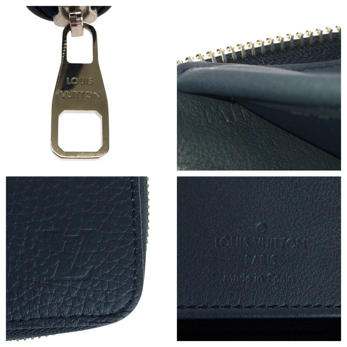 LOUIS VUITTON Long Wallet Purse M58865 leather Navy Blue Silver Metal Long Wallet Purse Taurillon Clemence Zippy Wallet Vertical mens Used Authentic