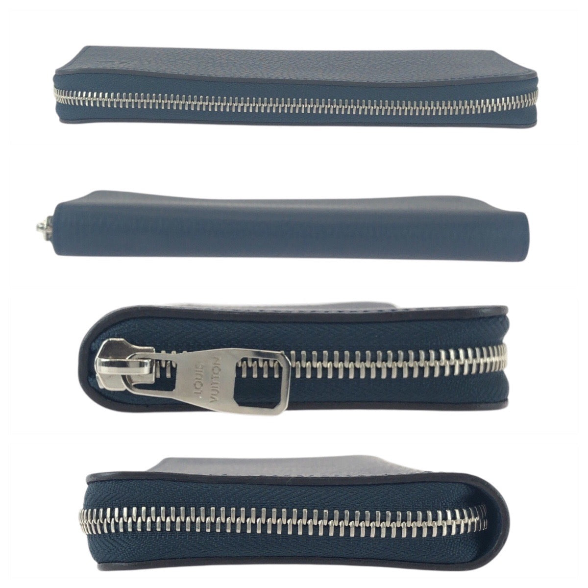 LOUIS VUITTON Long Wallet Purse M58865 leather Navy Blue Silver Metal Long Wallet Purse Taurillon Clemence Zippy Wallet Vertical mens Used Authentic