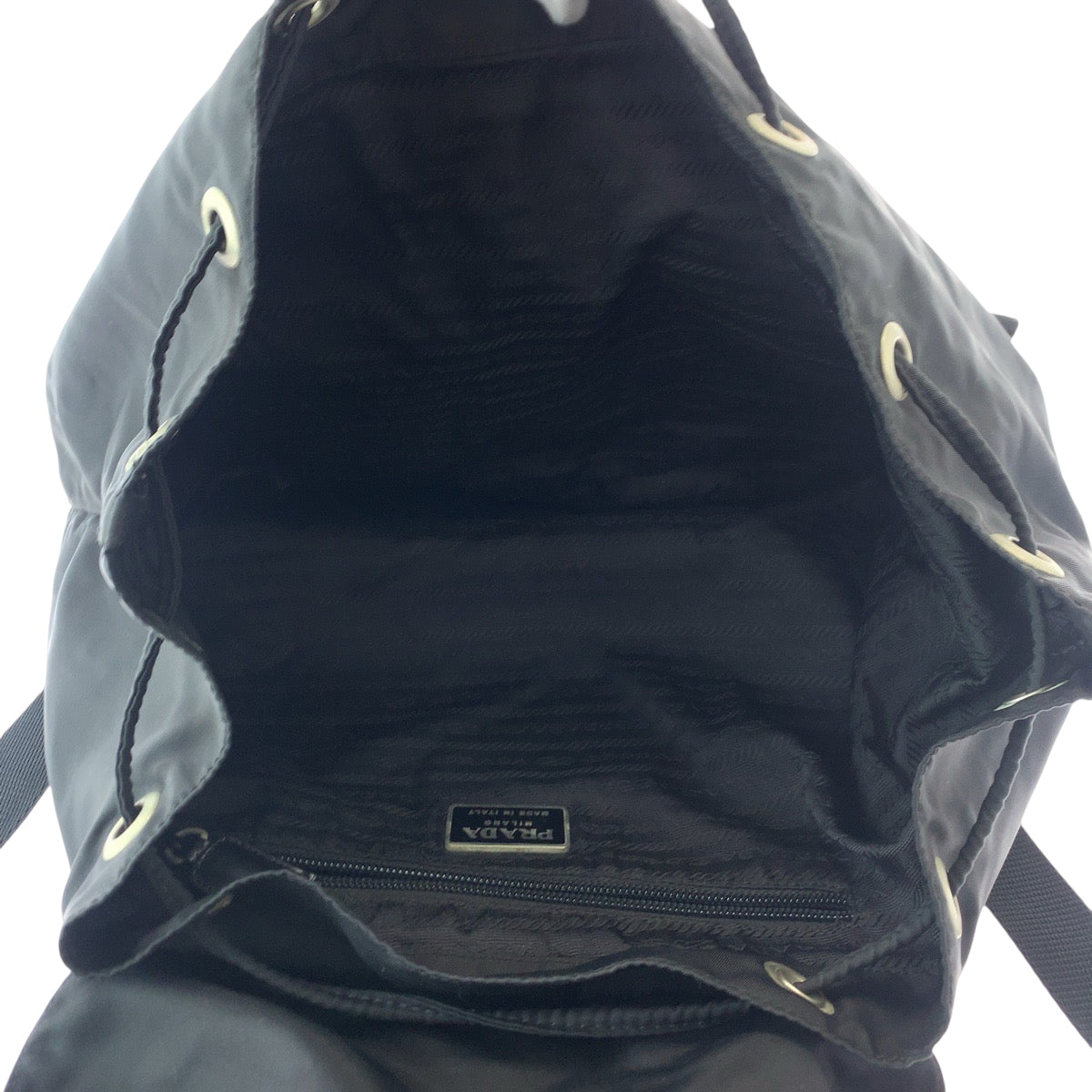 PRADA Backpack Nylon Black SilverMetal Backpack Backpack Test Triangle With logo Women Used Authentic