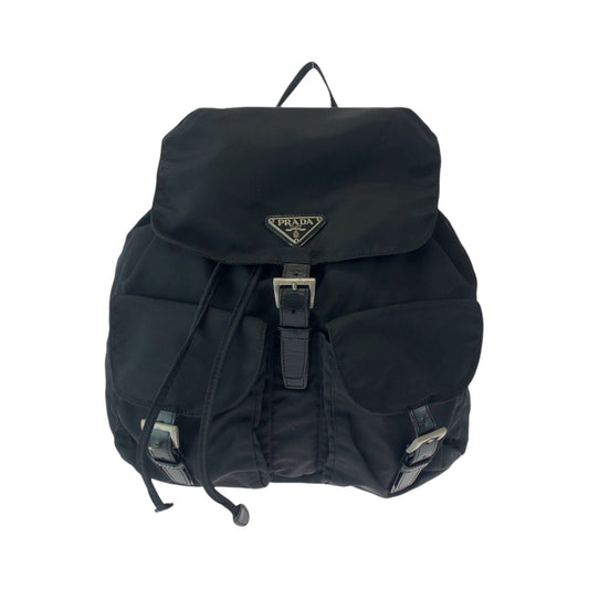 PRADA Backpack Nylon Black SilverMetal Backpack Backpack Test Triangle With logo Women Used Authentic