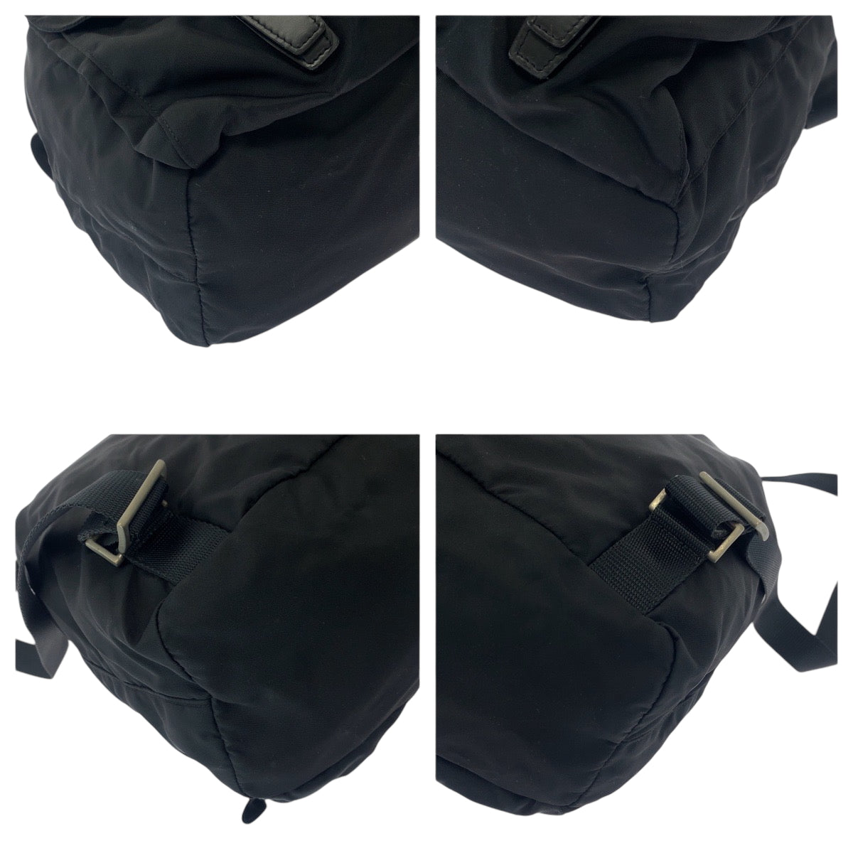 PRADA Backpack Nylon Black SilverMetal Backpack Backpack Test Triangle With logo Women Used Authentic