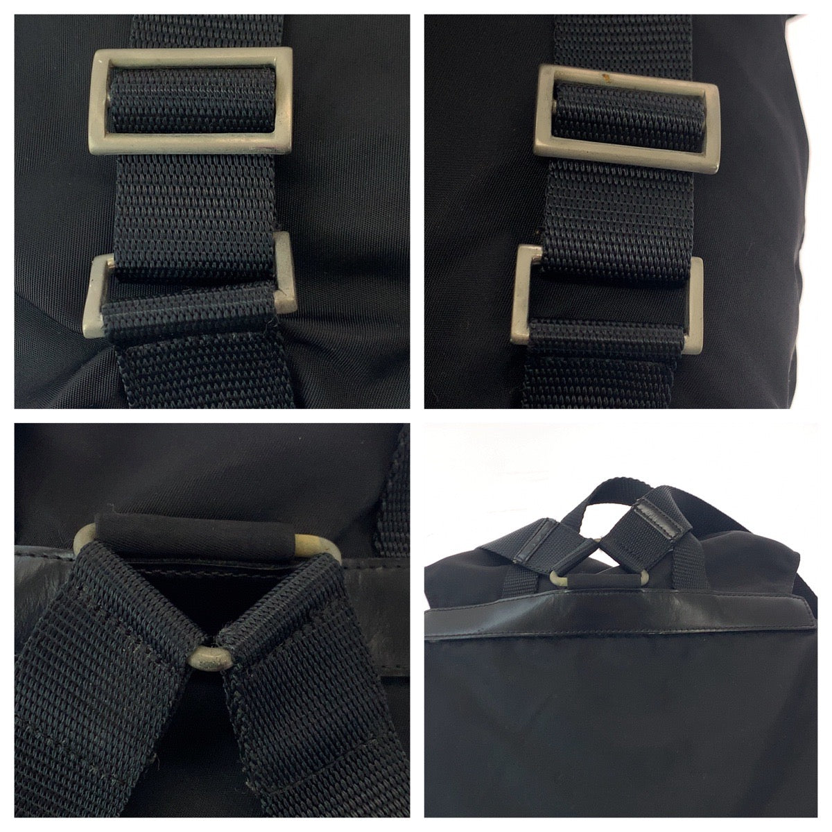 PRADA Backpack Nylon Black SilverMetal Backpack Backpack Test Triangle With logo Women Used Authentic