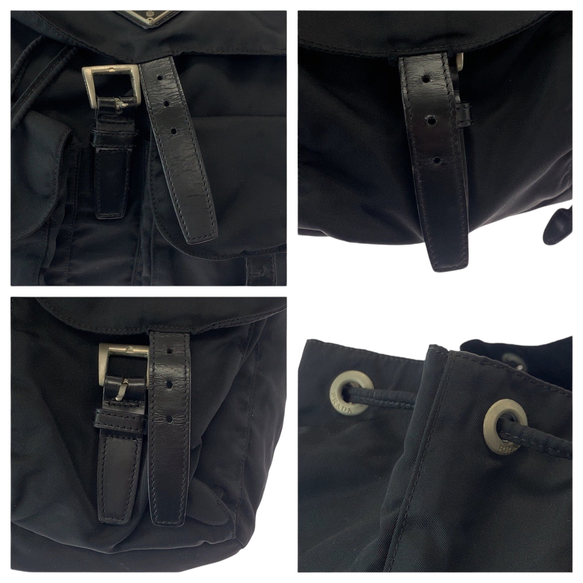 PRADA Backpack Nylon Black SilverMetal Backpack Backpack Test Triangle With logo Women Used Authentic