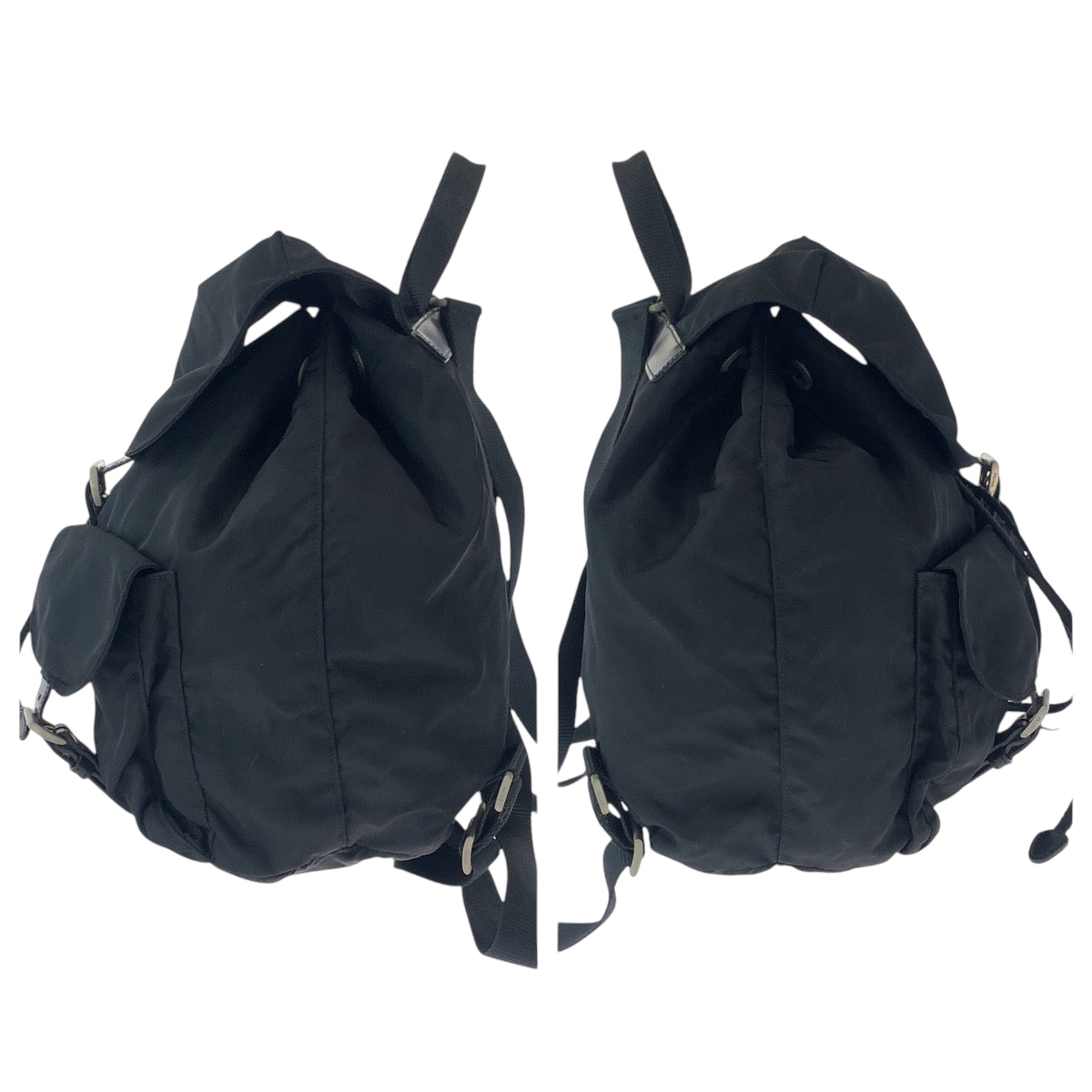 PRADA Backpack Nylon Black SilverMetal Backpack Backpack Test Triangle With logo Women Used Authentic