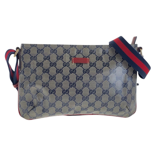 GUCCI Shoulder Bag 189749 Coated canvas Navy Red Gold Metal Crossbody Shoulder Bag Sherry line GG crystal Women(Unisex) Used Authentic
