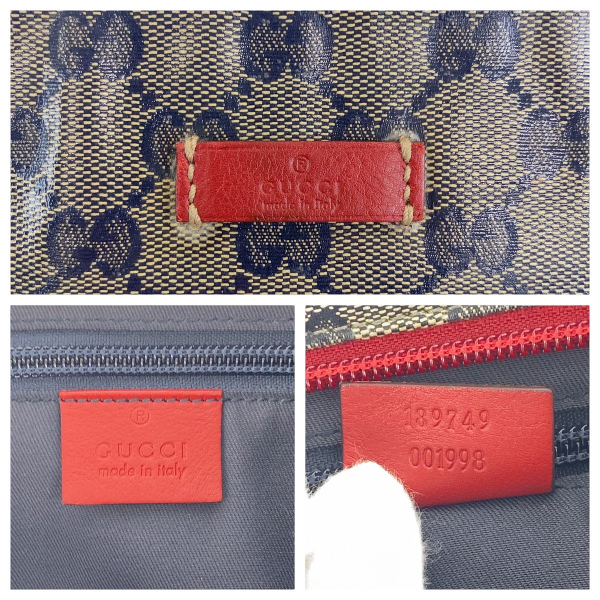 GUCCI Shoulder Bag 189749 Coated canvas Navy Red Gold Metal Crossbody Shoulder Bag Sherry line GG crystal Women(Unisex) Used Authentic