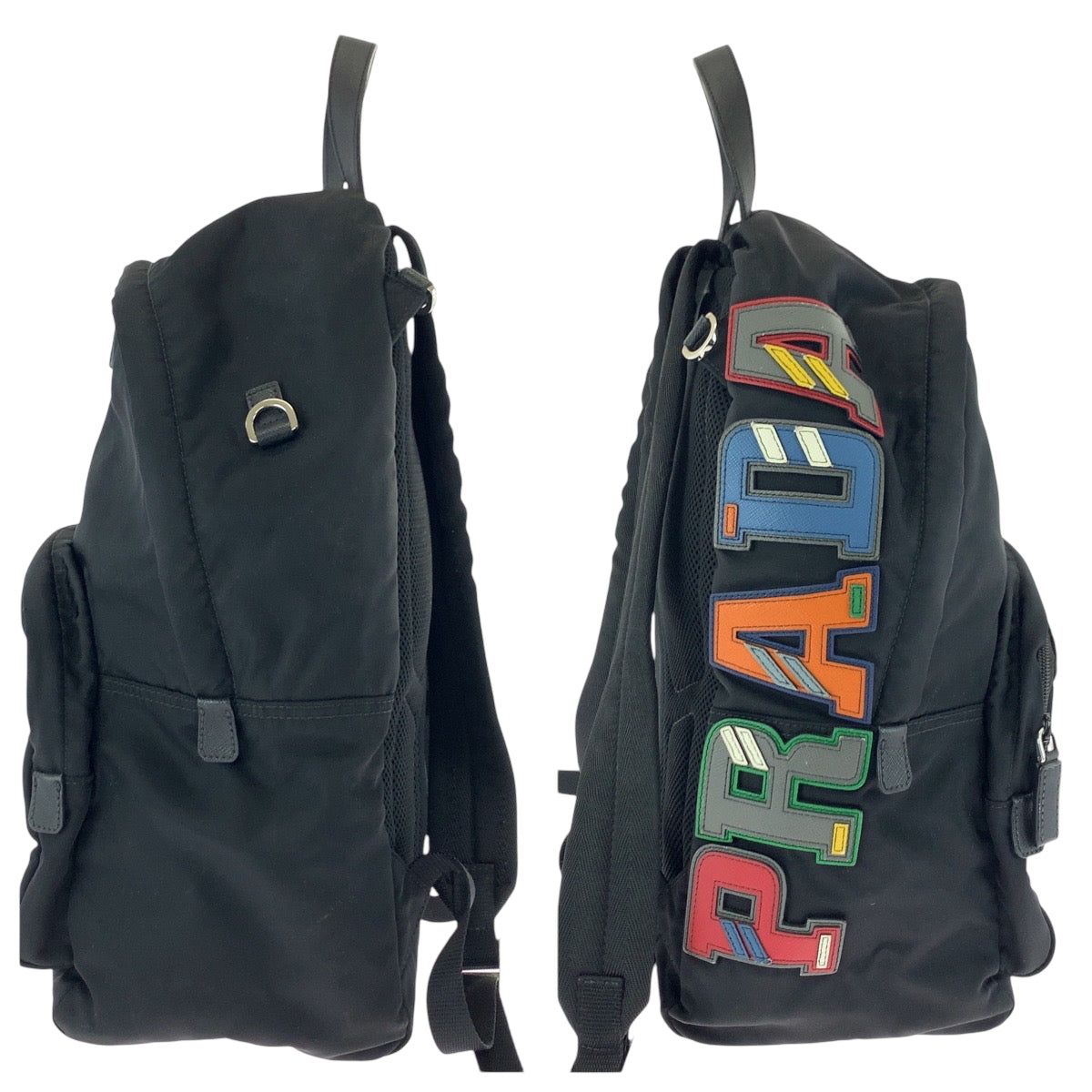 PRADA Backpack 2VZ135 Nylon Black Black Multicolor SilverMetal Backpack Backpack Test Logo patch mens Used Authentic