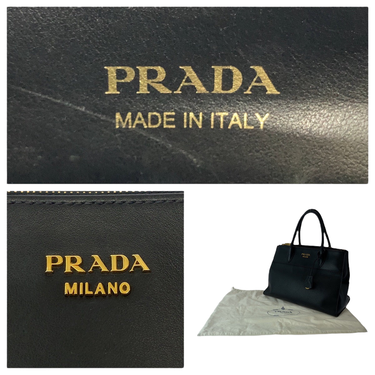 PRADA Handbag 1BA103 leather Black GoldMetal Handbag Tote Bag Paradigm Saffiano logo Women Used Authentic