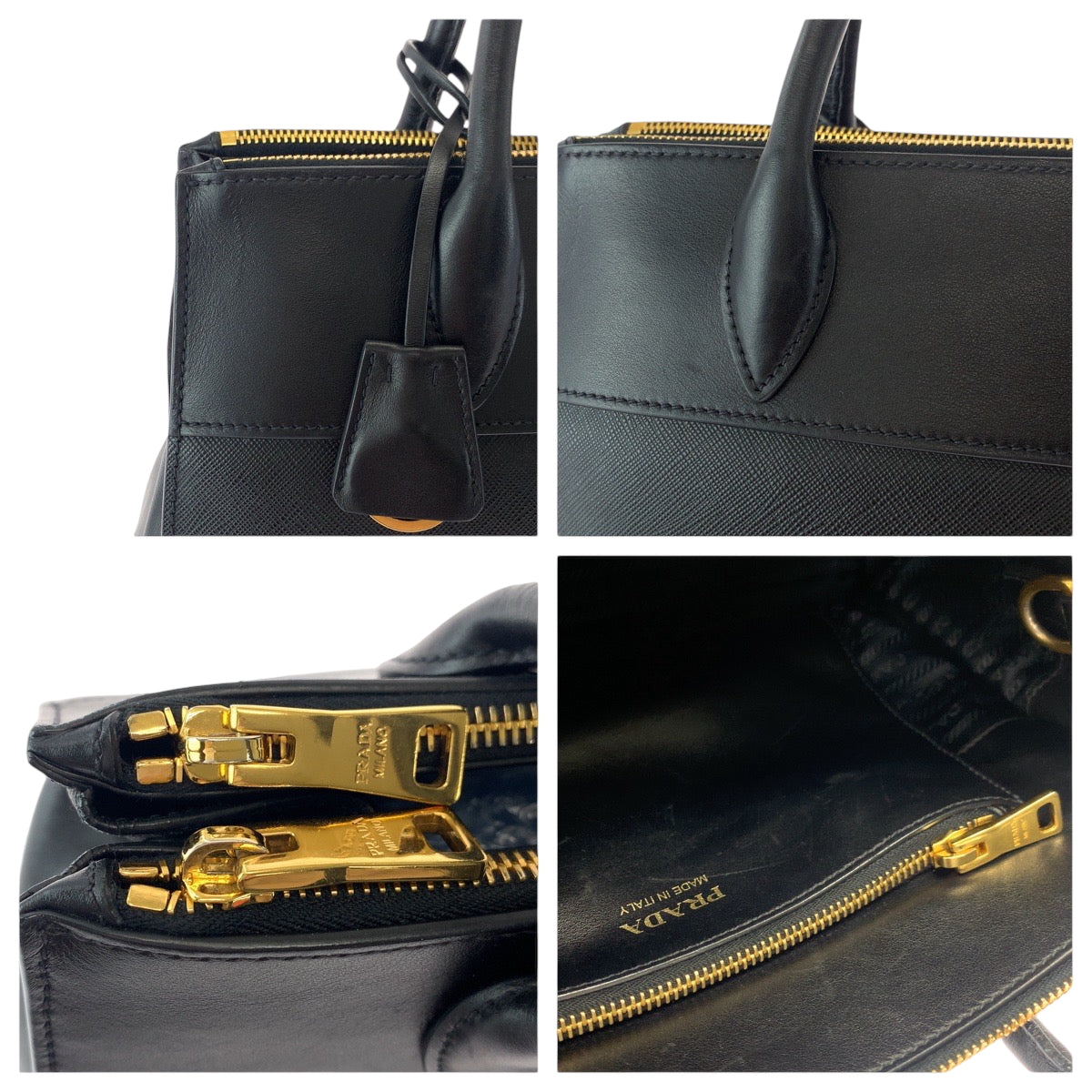 PRADA Handbag 1BA103 leather Black GoldMetal Handbag Tote Bag Paradigm Saffiano logo Women Used Authentic