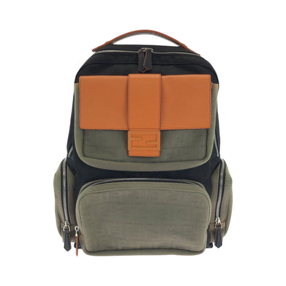 FENDI Backpack 7VZ048 Canvas, Nylon Black Orange Khaki SilverMetal Backpack Backpack Zucca Pattern mens Used Authentic
