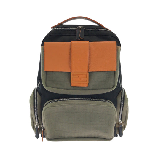 FENDI Backpack 7VZ048 Canvas, Nylon Black Orange Khaki SilverMetal Backpack Backpack Zucca Pattern mens Used Authentic
