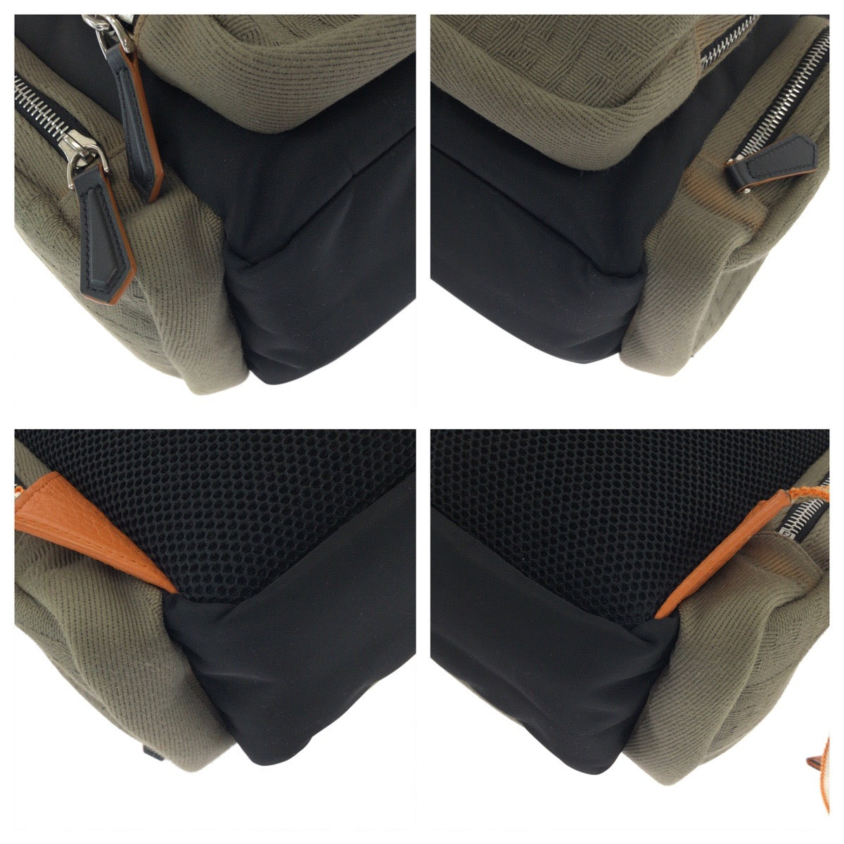 FENDI Backpack 7VZ048 Canvas, Nylon Black Orange Khaki SilverMetal Backpack Backpack Zucca Pattern mens Used Authentic
