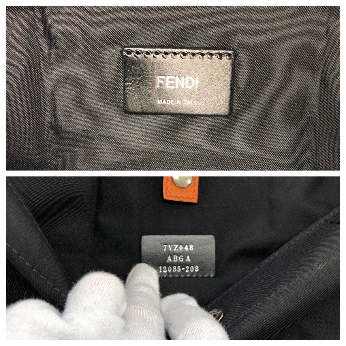 FENDI Backpack 7VZ048 Canvas, Nylon Black Orange Khaki SilverMetal Backpack Backpack Zucca Pattern mens Used Authentic
