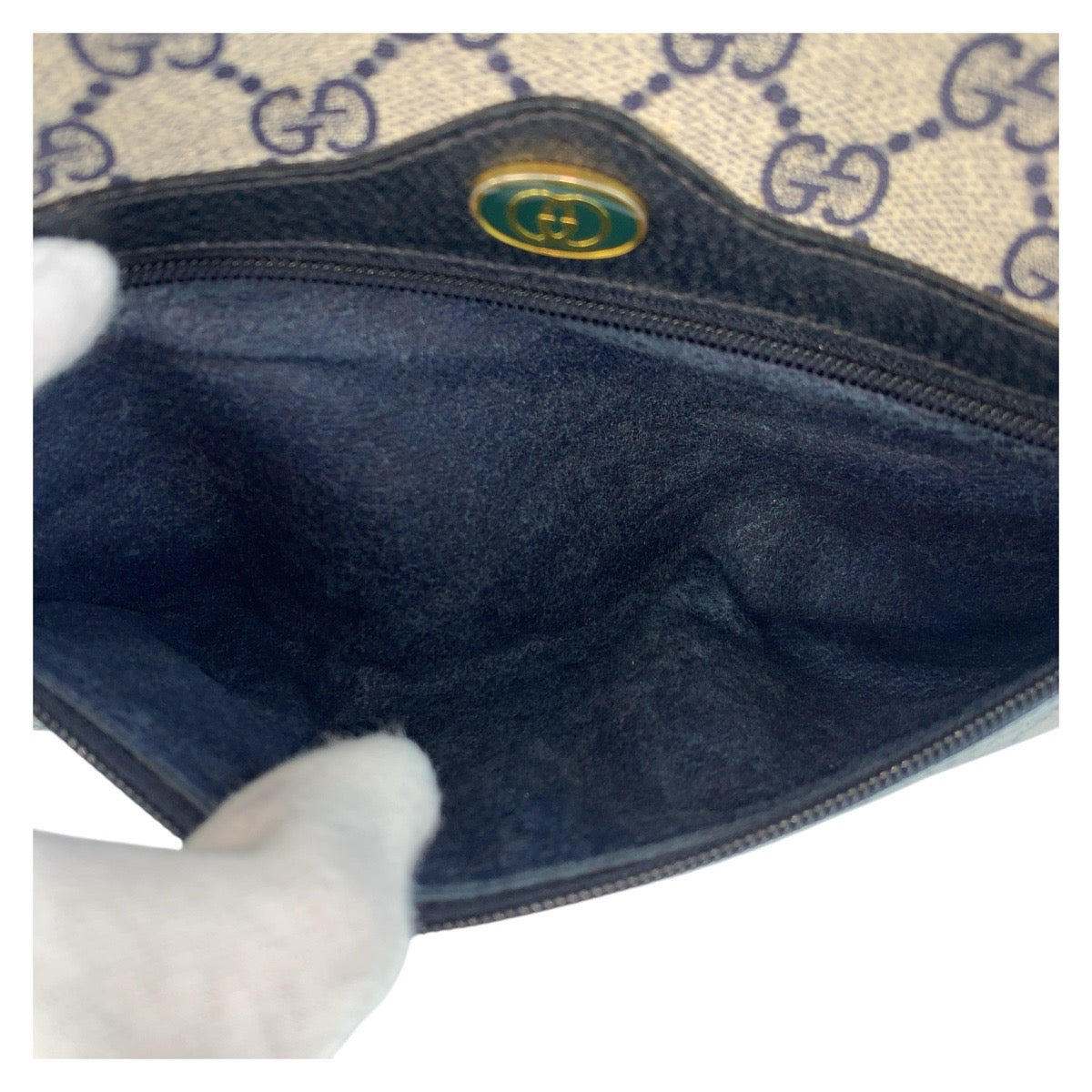 GUCCI Shoulder Bag 10 02 005 GG Supreme canvas, leather Gray Navy Gold Metal Shoulder Bag pochette Sherry Line Old Gucci Women Used Authentic