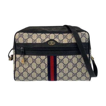 GUCCI Shoulder Bag 10 02 005 GG Supreme canvas, leather Gray Navy Gold Metal Shoulder Bag pochette Sherry Line Old Gucci Women Used Authentic