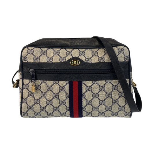 GUCCI Shoulder Bag 10 02 005 GG Supreme canvas, leather Gray Navy Gold Metal Shoulder Bag pochette Sherry Line Old Gucci Women Used Authentic