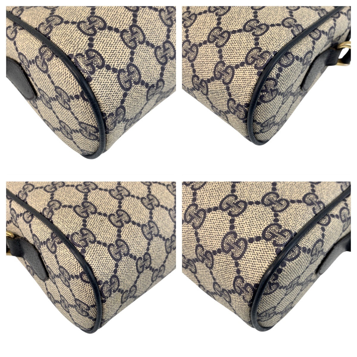 GUCCI Shoulder Bag 10 02 005 GG Supreme canvas, leather Gray Navy Gold Metal Shoulder Bag pochette Sherry Line Old Gucci Women Used Authentic