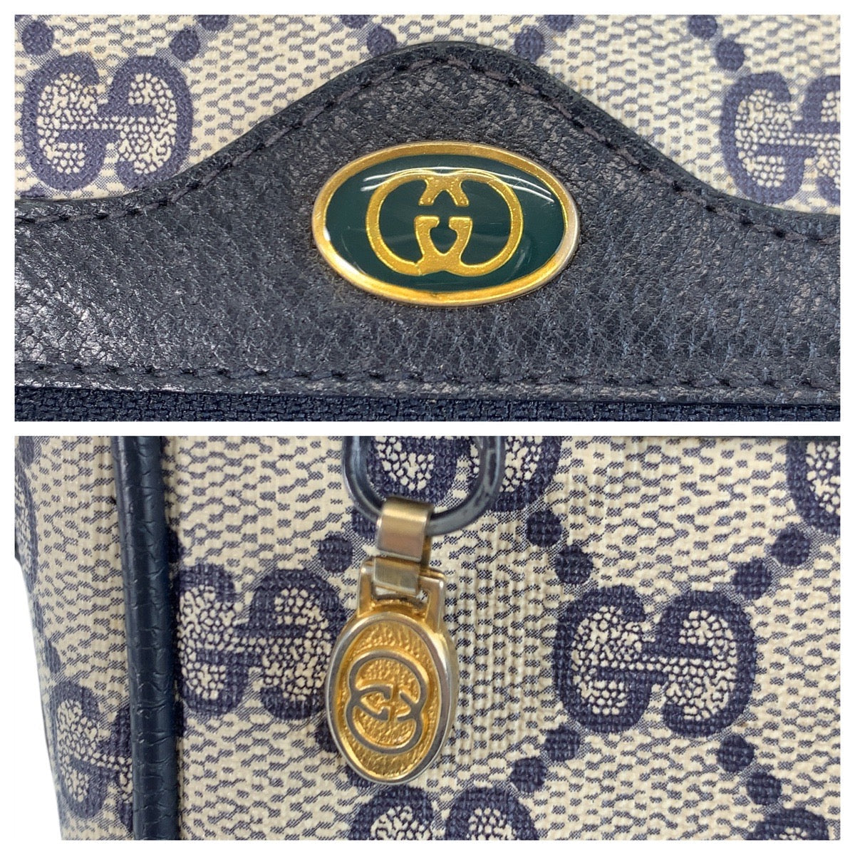 GUCCI Shoulder Bag 10 02 005 GG Supreme canvas, leather Gray Navy Gold Metal Shoulder Bag pochette Sherry Line Old Gucci Women Used Authentic