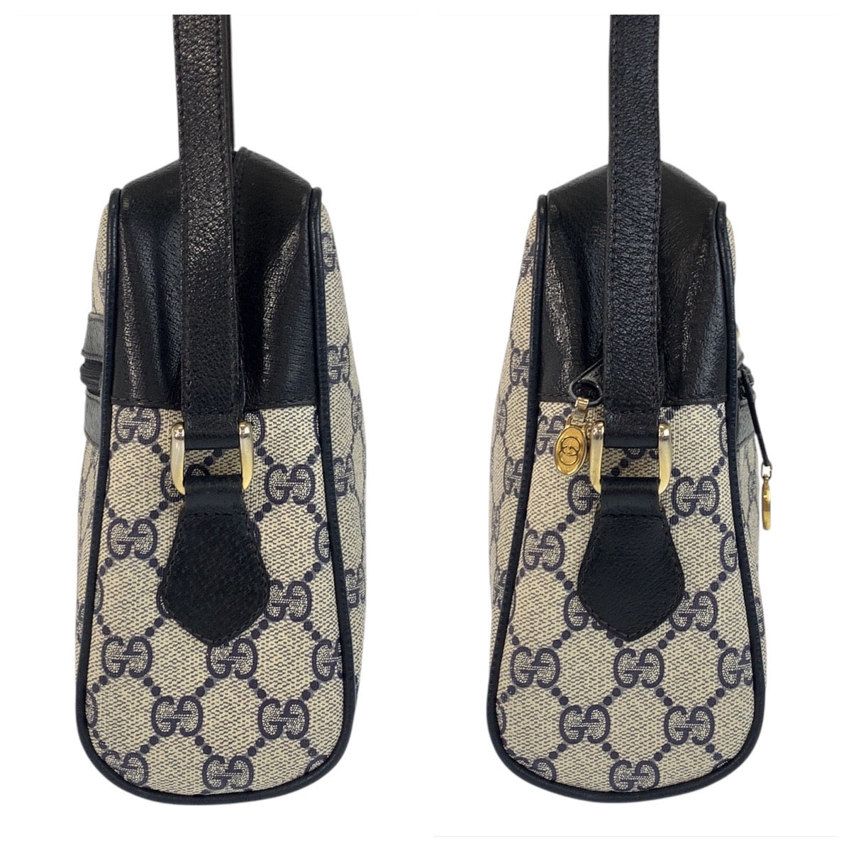 GUCCI Shoulder Bag 10 02 005 GG Supreme canvas, leather Gray Navy Gold Metal Shoulder Bag pochette Sherry Line Old Gucci Women Used Authentic