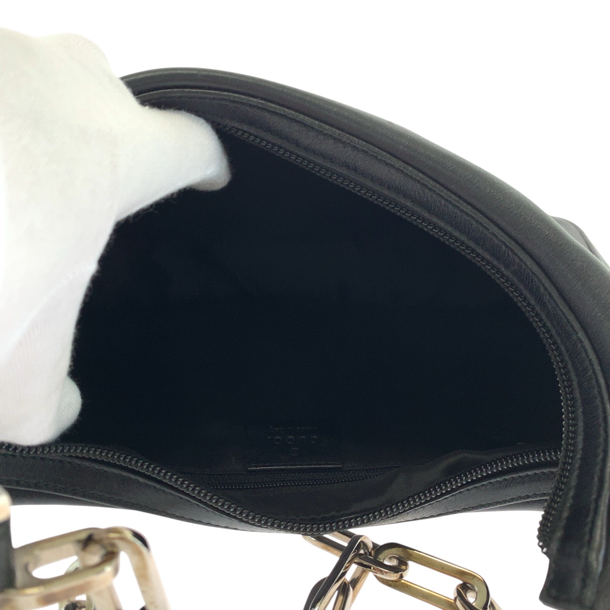 GUCCI Shoulder Bag 001 3873 leather Black SilverMetal Chain Shoulder Bag Hobo Women Used Authentic