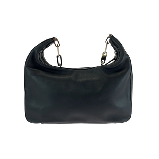GUCCI Shoulder Bag 001 3873 leather Black SilverMetal Chain Shoulder Bag Hobo Women Used Authentic