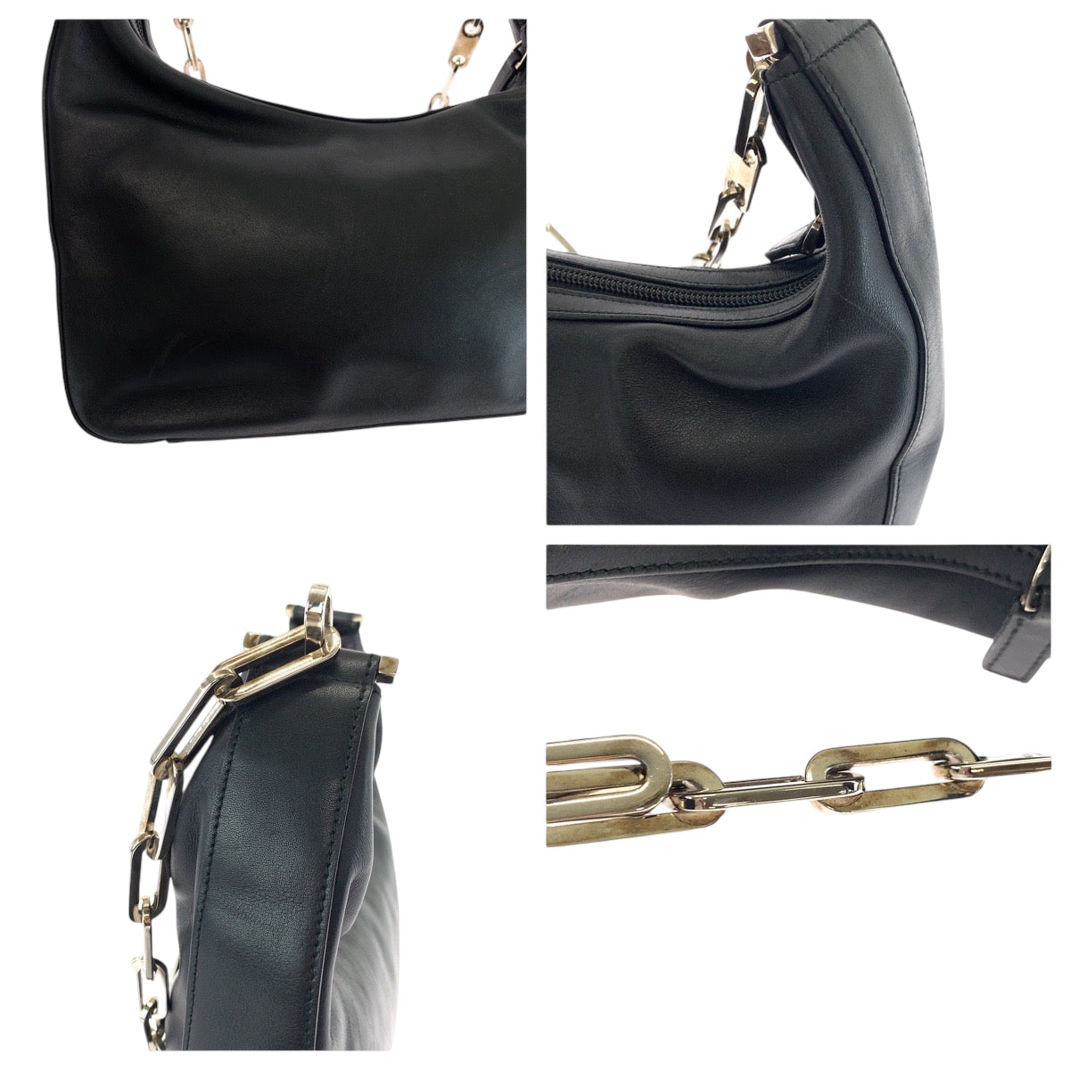 GUCCI Shoulder Bag 001 3873 leather Black SilverMetal Chain Shoulder Bag Hobo Women Used Authentic