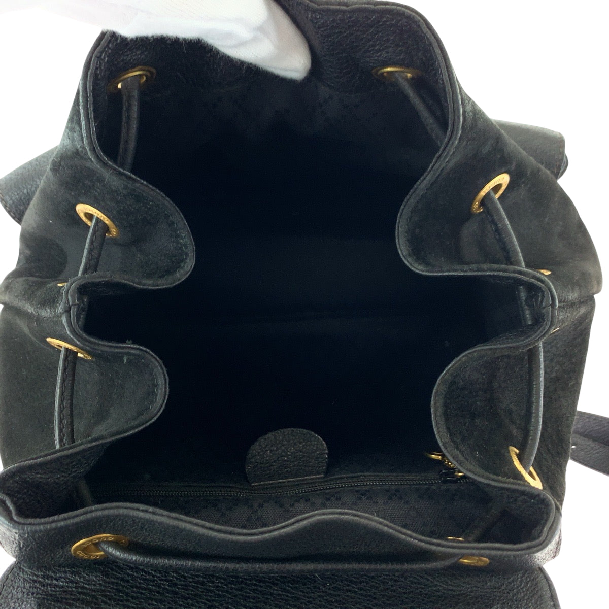 GUCCI Backpack 003 2058 0016 Suede, Leather Black Brown Gold Metal Backpack Backpack Bamboo Women Used Authentic