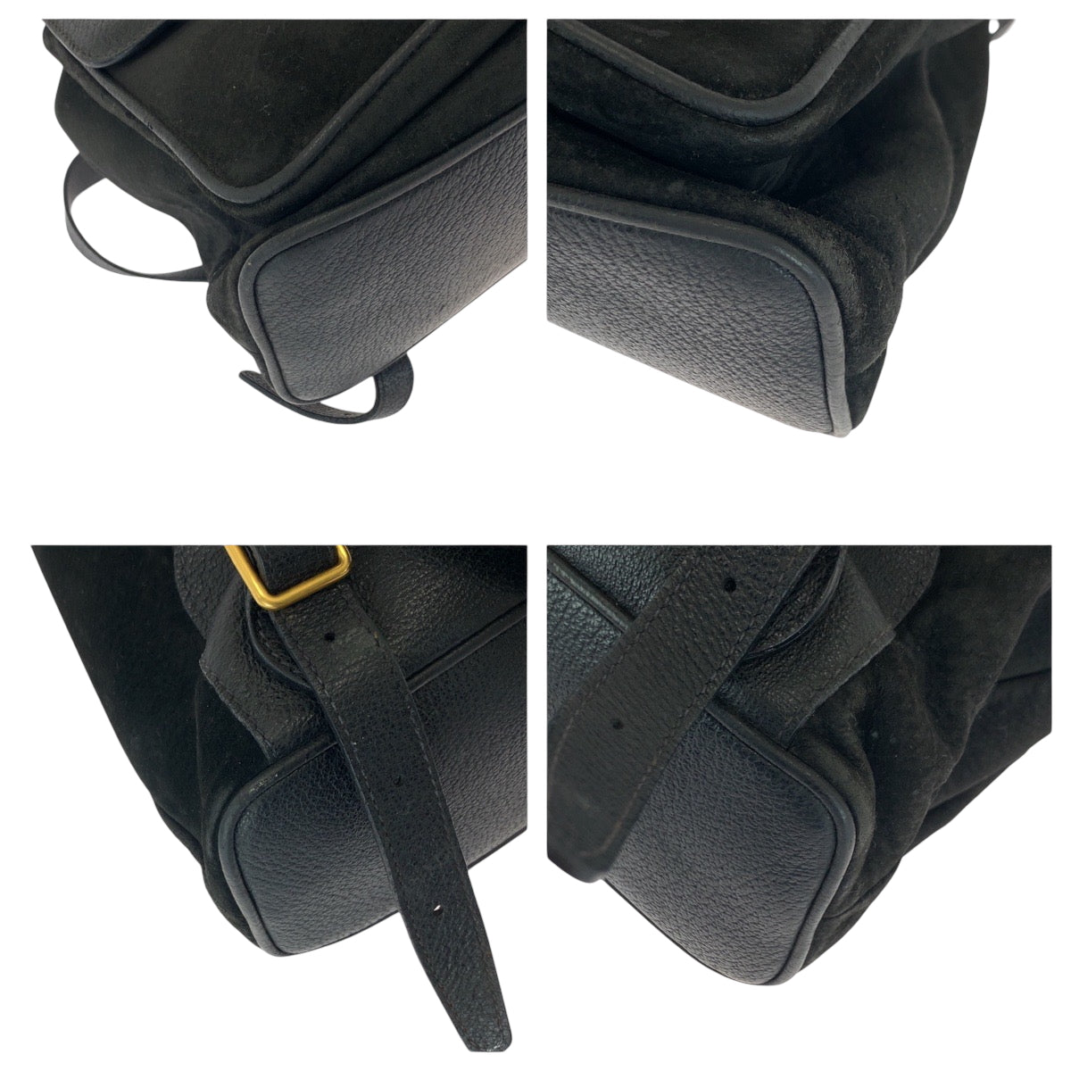 GUCCI Backpack 003 2058 0016 Suede, Leather Black Brown Gold Metal Backpack Backpack Bamboo Women Used Authentic