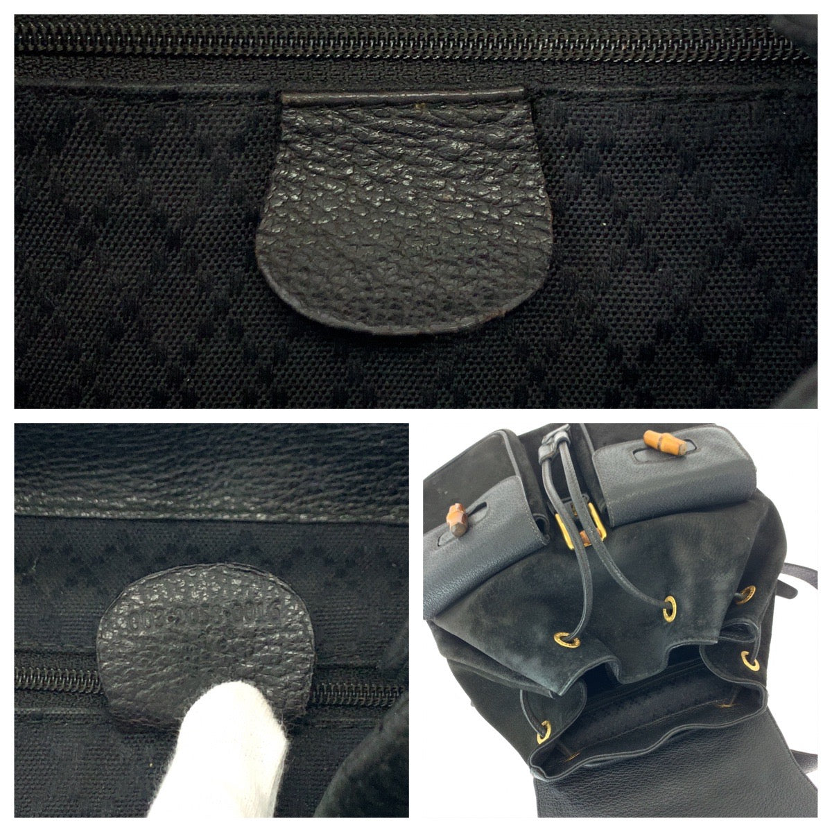 GUCCI Backpack 003 2058 0016 Suede, Leather Black Brown Gold Metal Backpack Backpack Bamboo Women Used Authentic