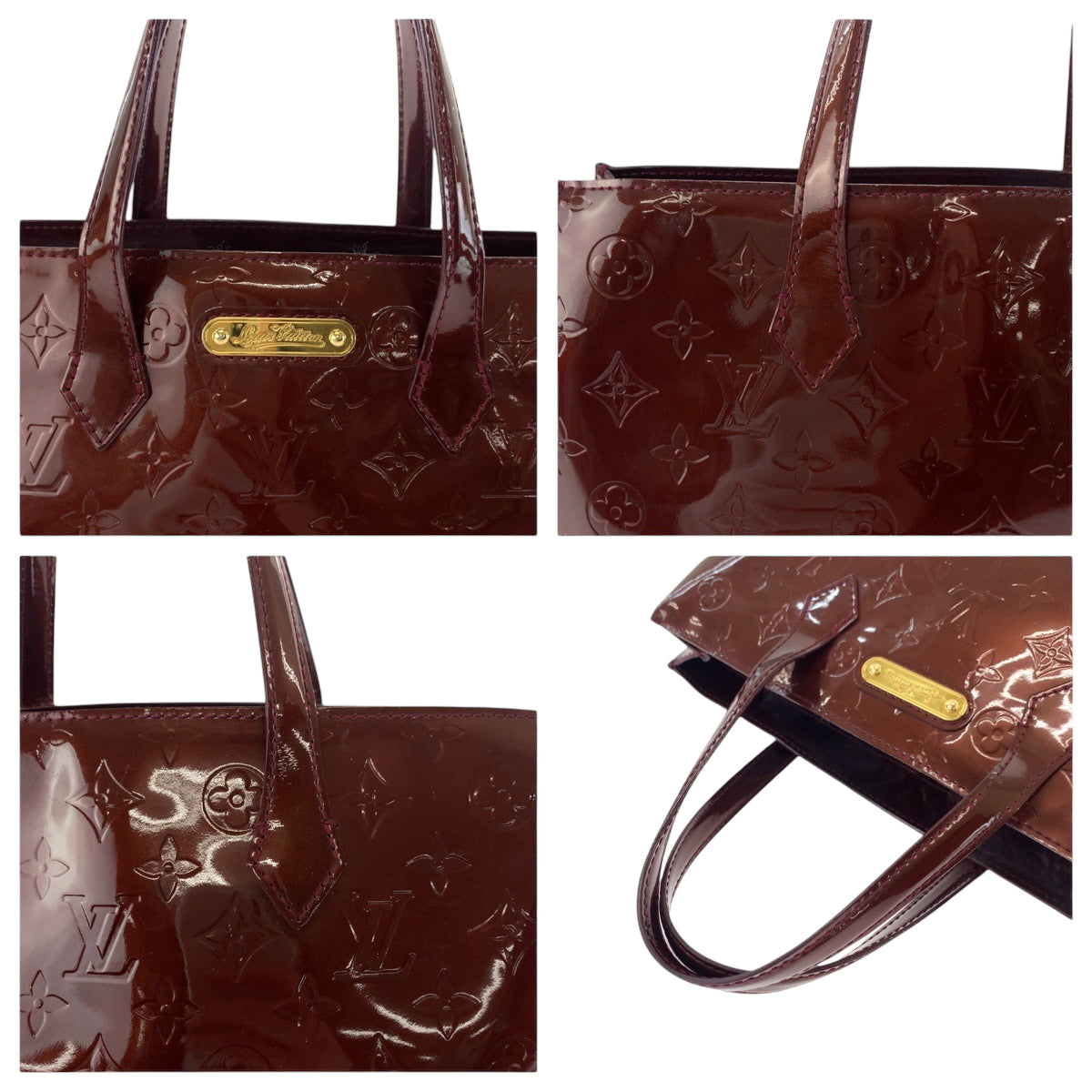 LOUIS VUITTON Handbag M93641 Monogram Vernis Amaranth Brown Gold Metal Handbag Tote Bag Monogram Vernis Wilsher PM Women Used Authentic