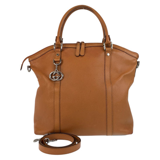 GUCCI Tote Bag 339551 leather Brown Camel SilverMetal Tote Bag Shoulder Bag 2way GG Marmont Women Used Authentic