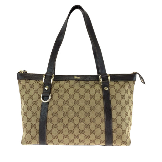 GUCCI Tote Bag 141470 GG canvas Beige Brown Gold Metal Tote Bag Shoulder Bag Abbey Women Used Authentic