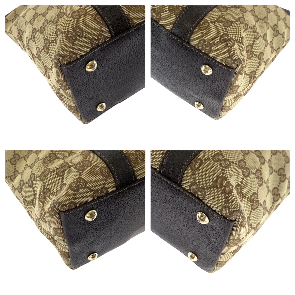 GUCCI Tote Bag 141470 GG canvas Beige Brown Gold Metal Tote Bag Shoulder Bag Abbey Women Used Authentic