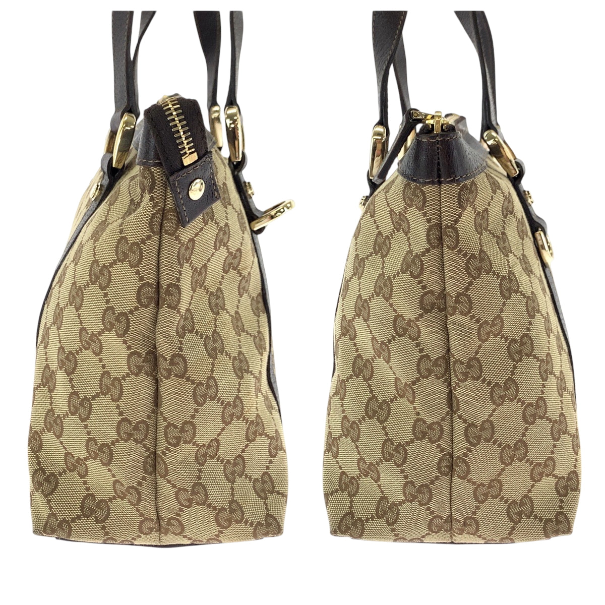GUCCI Tote Bag 141470 GG canvas Beige Brown Gold Metal Tote Bag Shoulder Bag Abbey Women Used Authentic