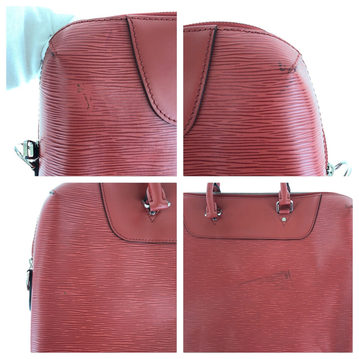 LOUIS VUITTON Business bag leather Castilian Red SilverMetal Business bag Briefcase 2way Epi Porte Documan Jules mens Used Authentic