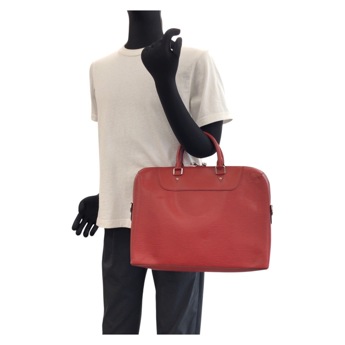 LOUIS VUITTON Business bag leather Castilian Red SilverMetal Business bag Briefcase 2way Epi Porte Documan Jules mens Used Authentic