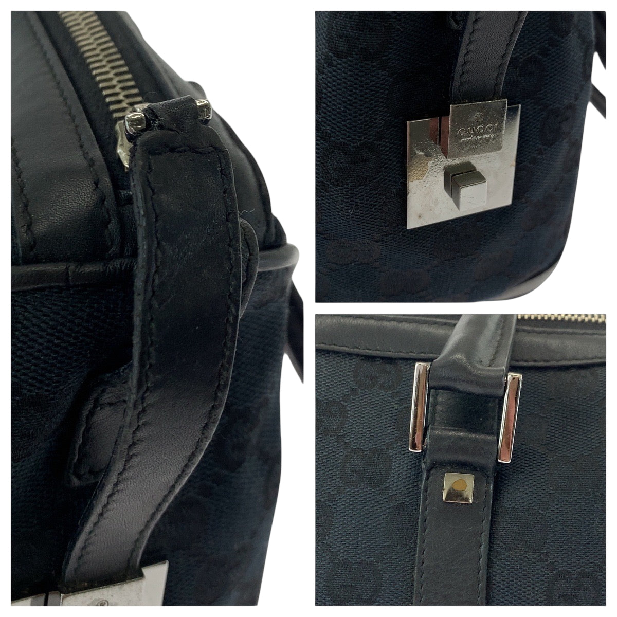 GUCCI Handbag 000 0351 GG canvas Black SilverMetal Handbags Mini Boston Duffel bag Women Used Authentic